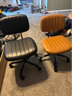 Desk end table printer and black chair