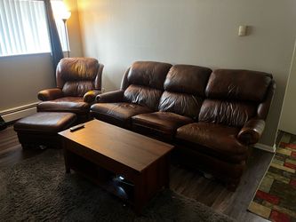 Hancock and Moore Couch, recliner and ottoman.