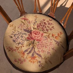 Antique Edwardian-Style Barrel Chair with Floral Needlepoint