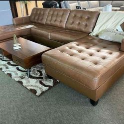 U Shaped Brown Leather Sectional Couch 👉 Brand New 