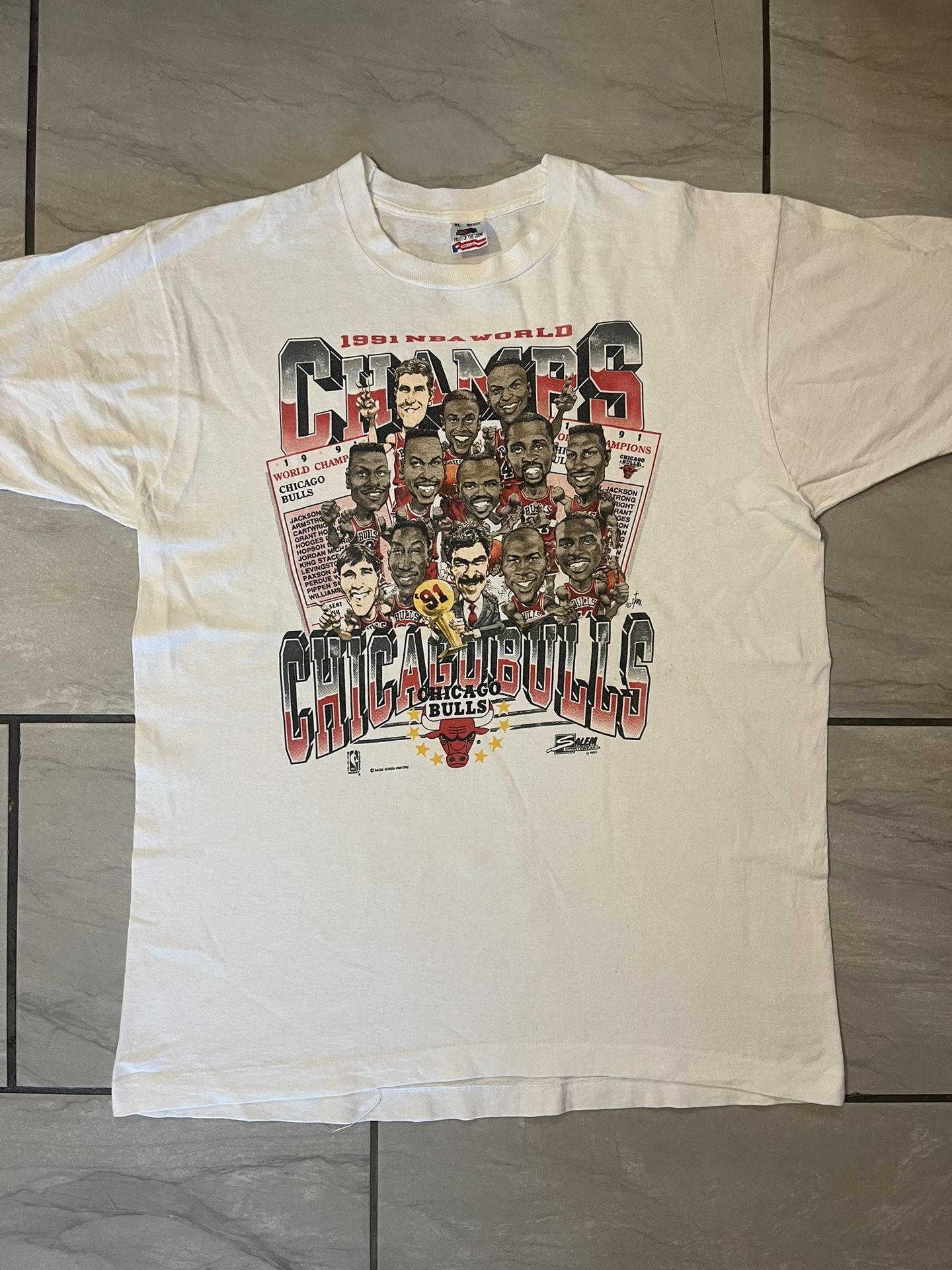 Vintage 1991 Michael Jordan Chicago Bulls Championship Caricature Shirt XL Salem
