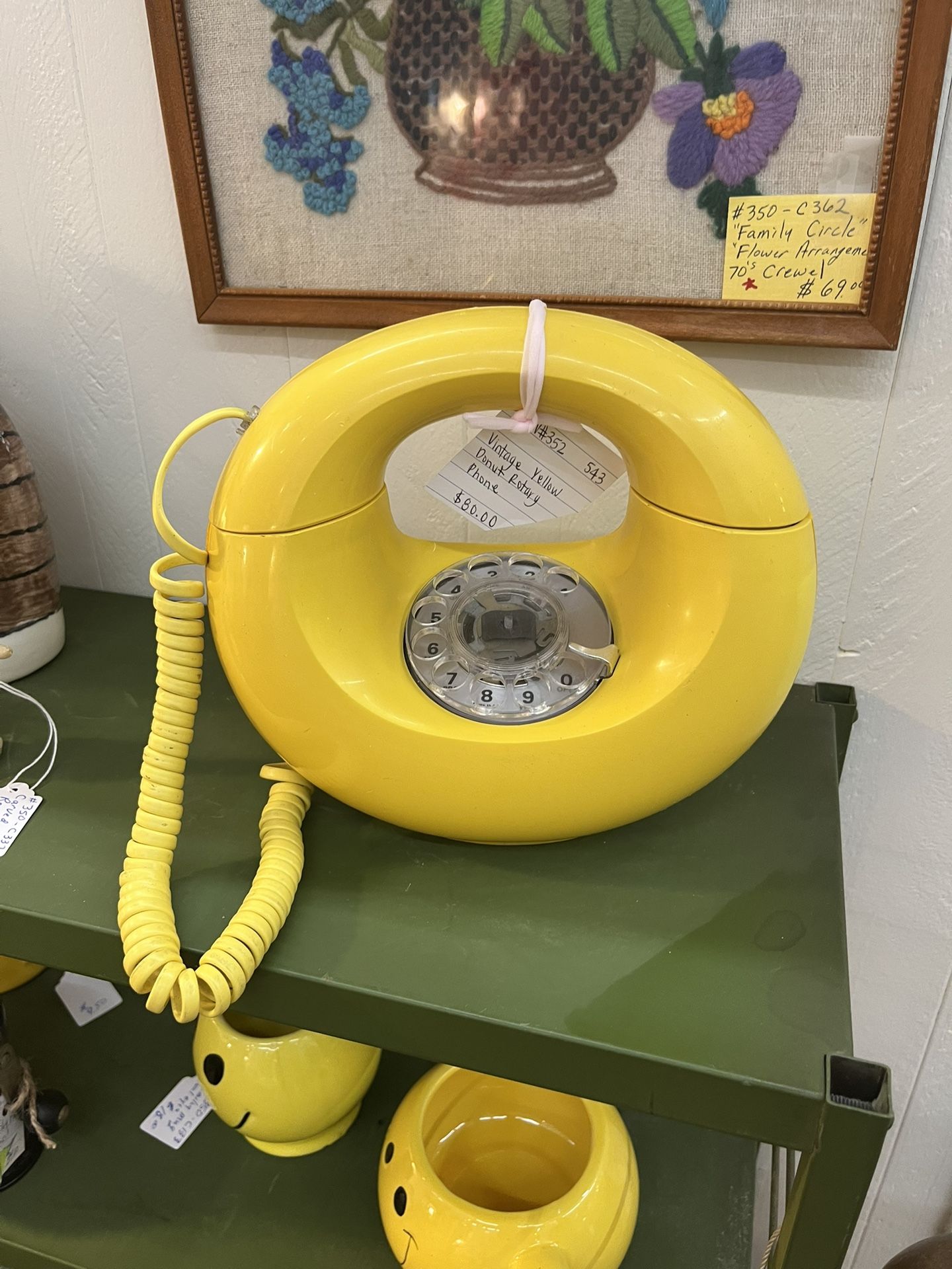 Vintage yellow Donut Rotary phone