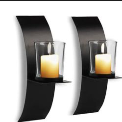 Set Of Two Metal Modern Wall Scones Candle Holders