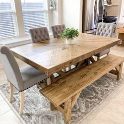 Custom Built Dining Table Solid wood Farmhouse Set Modern Rustic Bench Country Oval Round Counter Breakfast Height  Farm House 