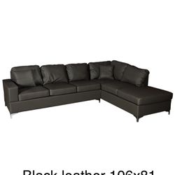 New Black Sectional Leather 106x81” Chrome Legs