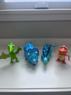 Dinosaur Train Interactive Talking Lot 4 Figures PBS Jim Henson 2010 ALL WORKING  Buddy (T-Rex/TRex/Tyrannosaurus Rex) Tank (Triceratops) Morris + Tin