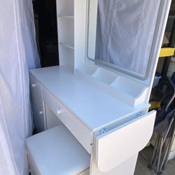 New White Makeup Vanity Desk with Mirror & Lights, Vanity Table Set