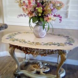 Marble Table Ornate With Flower Inlay