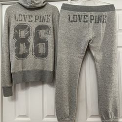 Victoria’s Secret Pink Grey Hooded Jacket & Pants Set sz Small