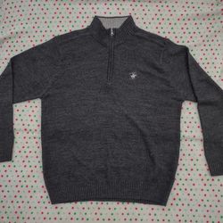 BEVERLY HILLS POLO CLUB Mens Size XL Dark Gray Long Sleeve 1/4Zip Dress Sweater
