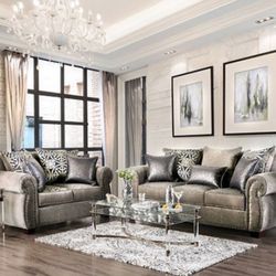 Brand New Gray/Champagne Sofa and Loveseat Set - Made In USA 🇺🇸 