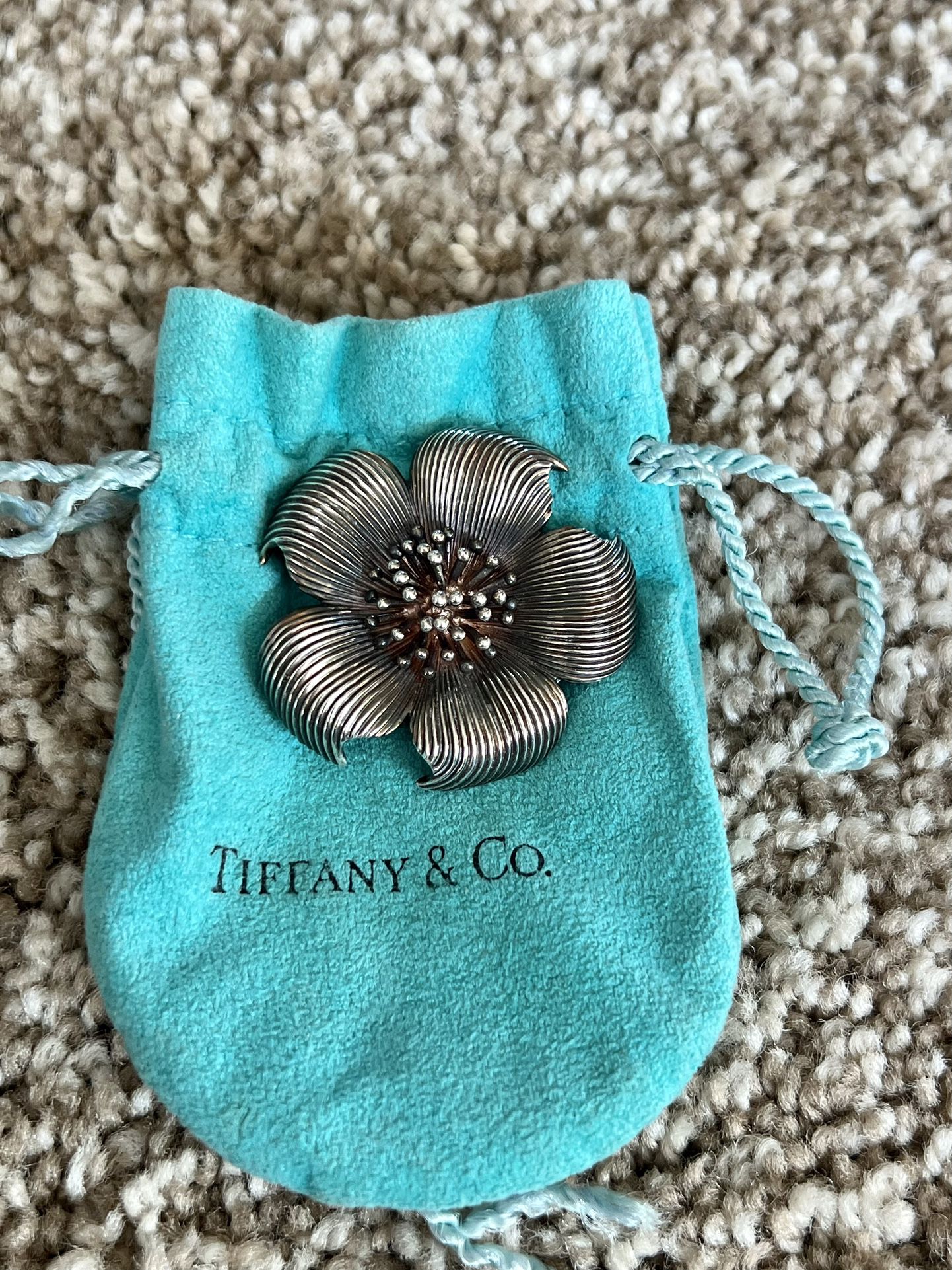 Tiffany Signed Flower Brooch 