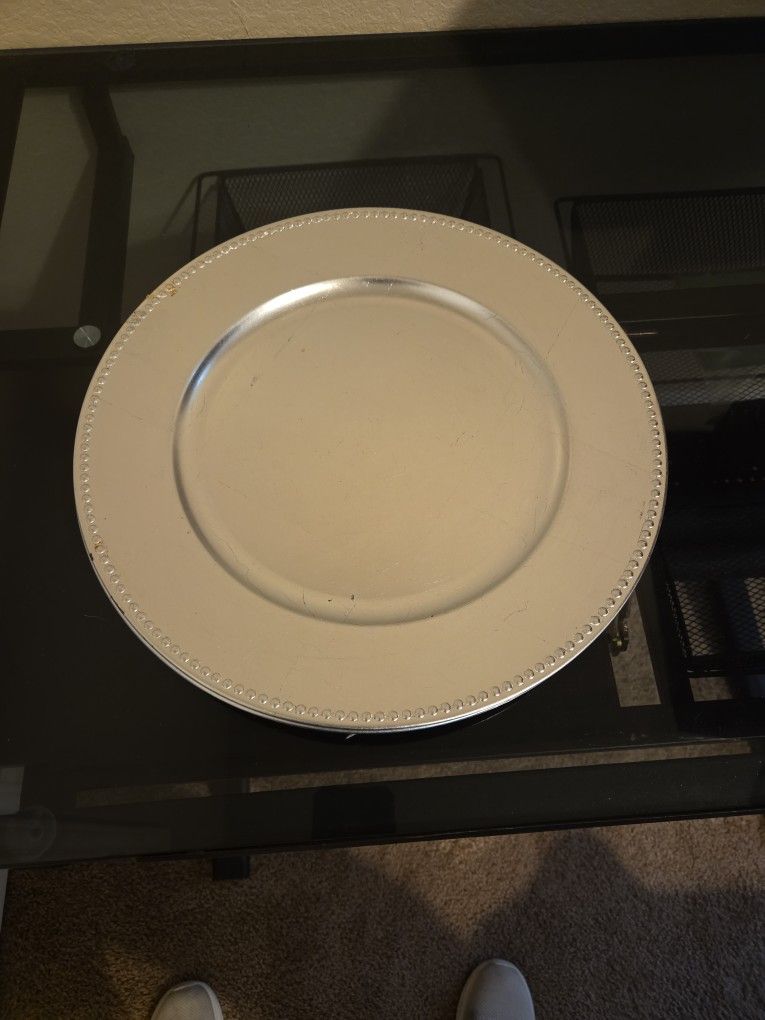 13" Round Silver Plates 3 Boxes (67 Pieces)