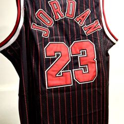 Size 2XL: Michael Jordan Chicago Bulls black pinstripe jersey, 
