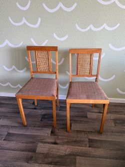 Vintage Mid-Century Modern Folding Chairs by Leg-O-Matic, Set of 2 with Cane Backs, Solid Wood