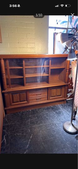 Vintage solid wood cabinet with sliding doors
