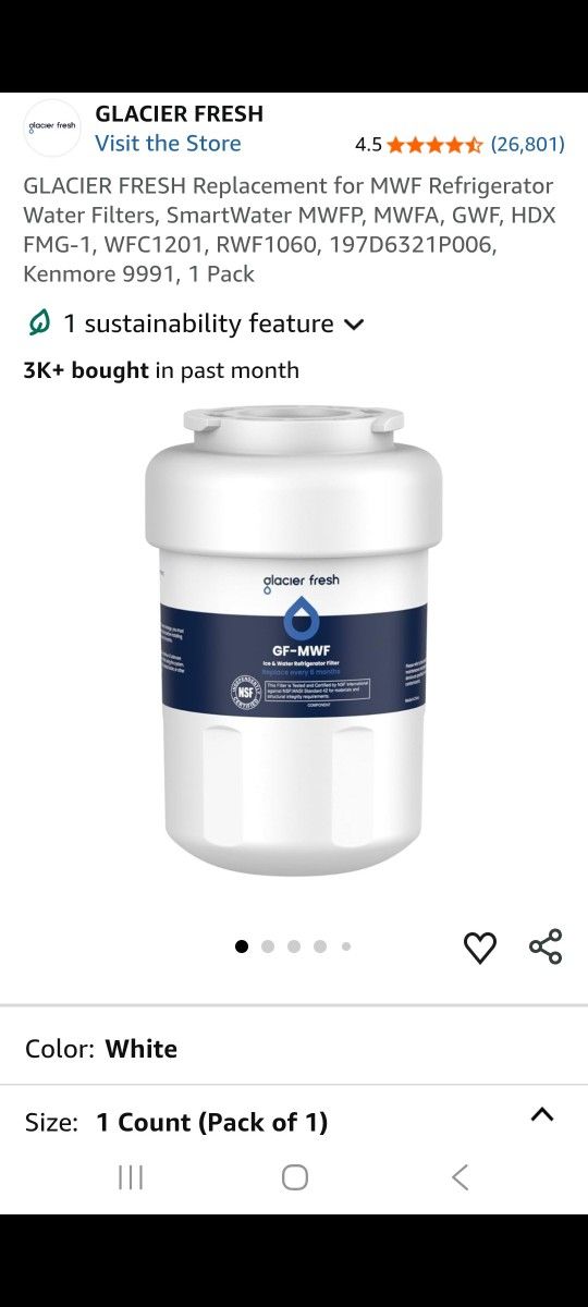 Glacier Fresh Water Filter For Fridge