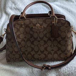 COACH Lillie Carryall in Signature Canvas Khaki Saddle
