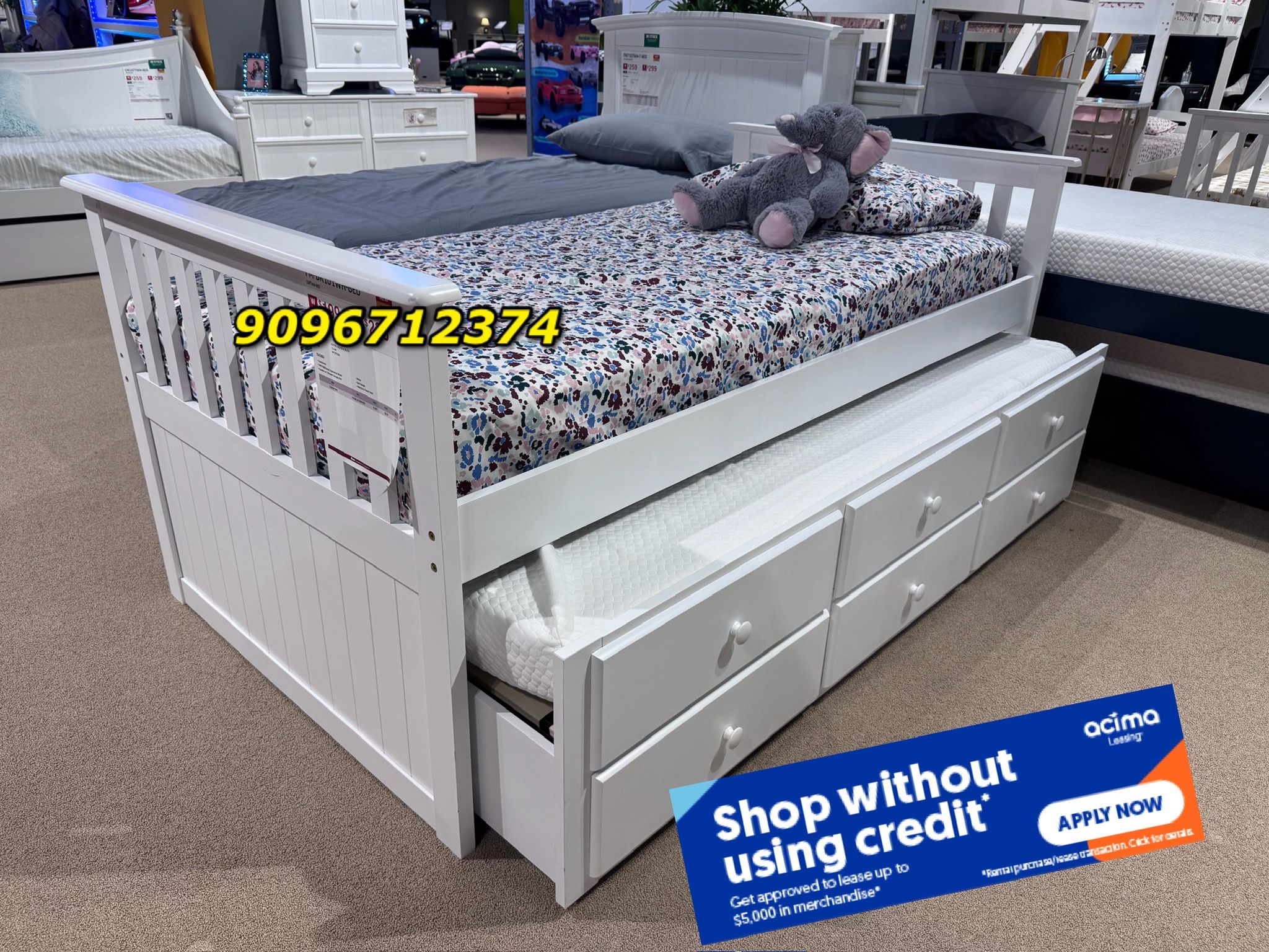 Twin/Twin White Trundle Beds w. Orthopedic Mattresses Included