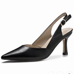 New Rilista Women's Kitten Heels Pumps Pointed Closed Toe Wedding Party Dress Slingback Pump Shoes Size 8, Black 