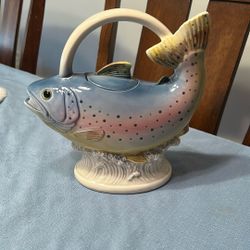 Vintage Eddie Bauer Fishing Angler Rainbow Trout Spout Tea Pot (Japan)