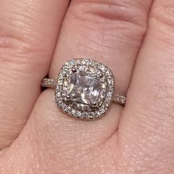 Cushion Cut Diamond Double Halo Pave Silver Ring 925 Sz 7