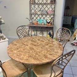 Like New Granite Dining Room Set With Bakers Rack 