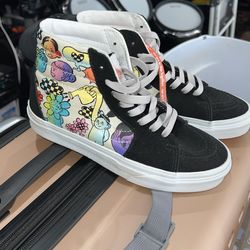 Vans Sk8-Hi Uplift Cultivate Care Floral Black & White Skate Shoes (Kids 4.5)