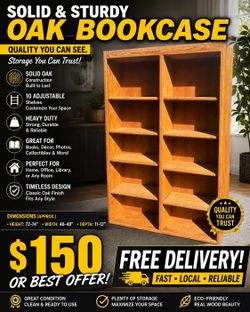FREE DELIVERY!!! Solid Oak Bookcase / Display Cabinet – $150 OBO FREE DELIVERY