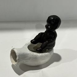 Vintage Baby on Bed Pan Ceramic Figurine Potty Occupied