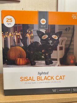 Halloween decoration lighted black sisal cat