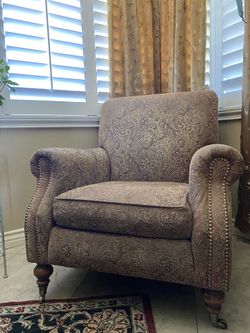 Beautiful Antique Brass Studded Chair On Wheels
