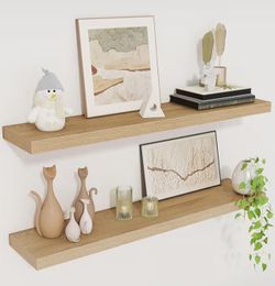 30 inch natural wood floating shelfs