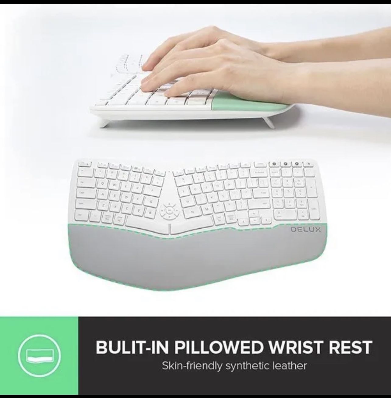 like new multi device white bluetooth split keyboard ergonomic with pillow rest - connect smartphone, ipad, iphone, laptop, macbook