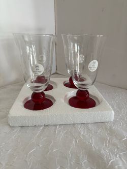 Princess House MODERNA Red Footed Glasses (3634) Box of 4 Each $60
