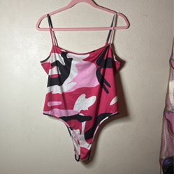 Pink Camouflage Women’s Bodysuit Onesie Size XL 