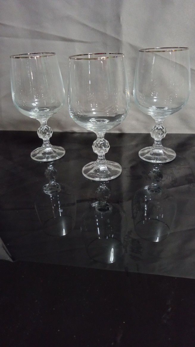Vintage Bohemia Crystal  6.5" Tall Silver Rim  Czechoslovakia Wine Glasses