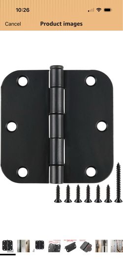 30 Pack Rounded Matte Black Door Hinges 3.5 Inch 5/8" Radius Interior 3 1/2" Flat Iron Bifold Residential Standard Bedroom Indoor for Doors 3 ½"Hardwa
