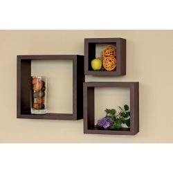 🪵 Wood Floating Cube Wall Shelves – Set of 3 (Walnut Finish)