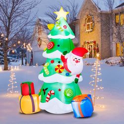 7ft Christmas Decorations Outdoor Inflatable Christmas Tree Built-in LED Lights 