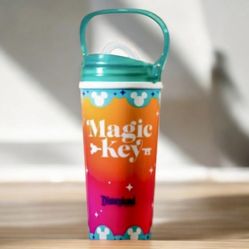 Disney Parks Magic Key Sipper Tumbler Disneyland Handle & Straw Travel Swirley