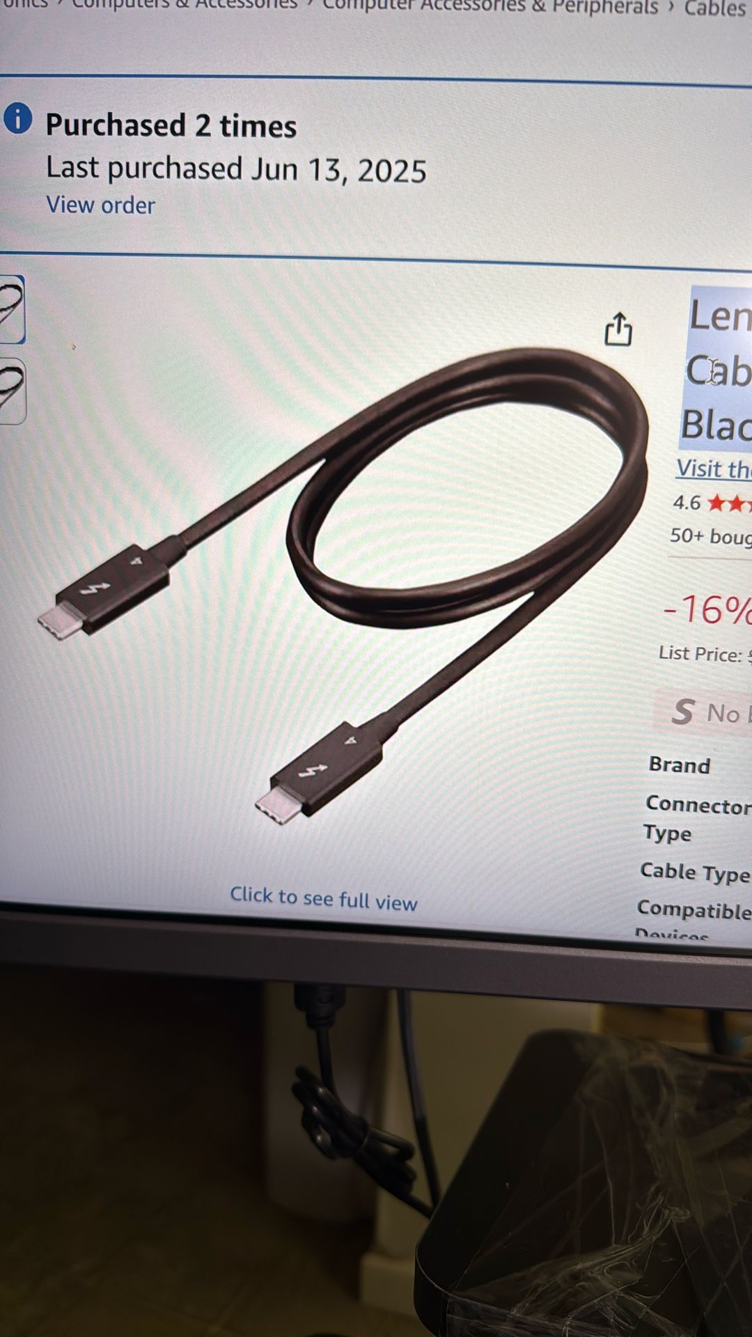 Lenovo Thunderbolt 4 Cable Passive 0.7 m Black