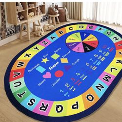 Large Oval Educational Kids Rug 6x9,ABC Alphabet Colors Shapes Fun Classroom Rug Non-Slip Play Mat Learning Carpet for Bedroom Playroom