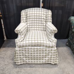 Light Green Gingham Skirted Armchair