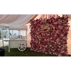 Candy Cart And Flower Wall Backdrop