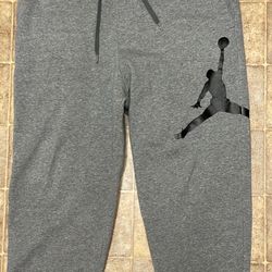 Nike Air Jordan Jumpman Sweatpants Men’s Large Cuffed Fleece Joggers Gray-EUC