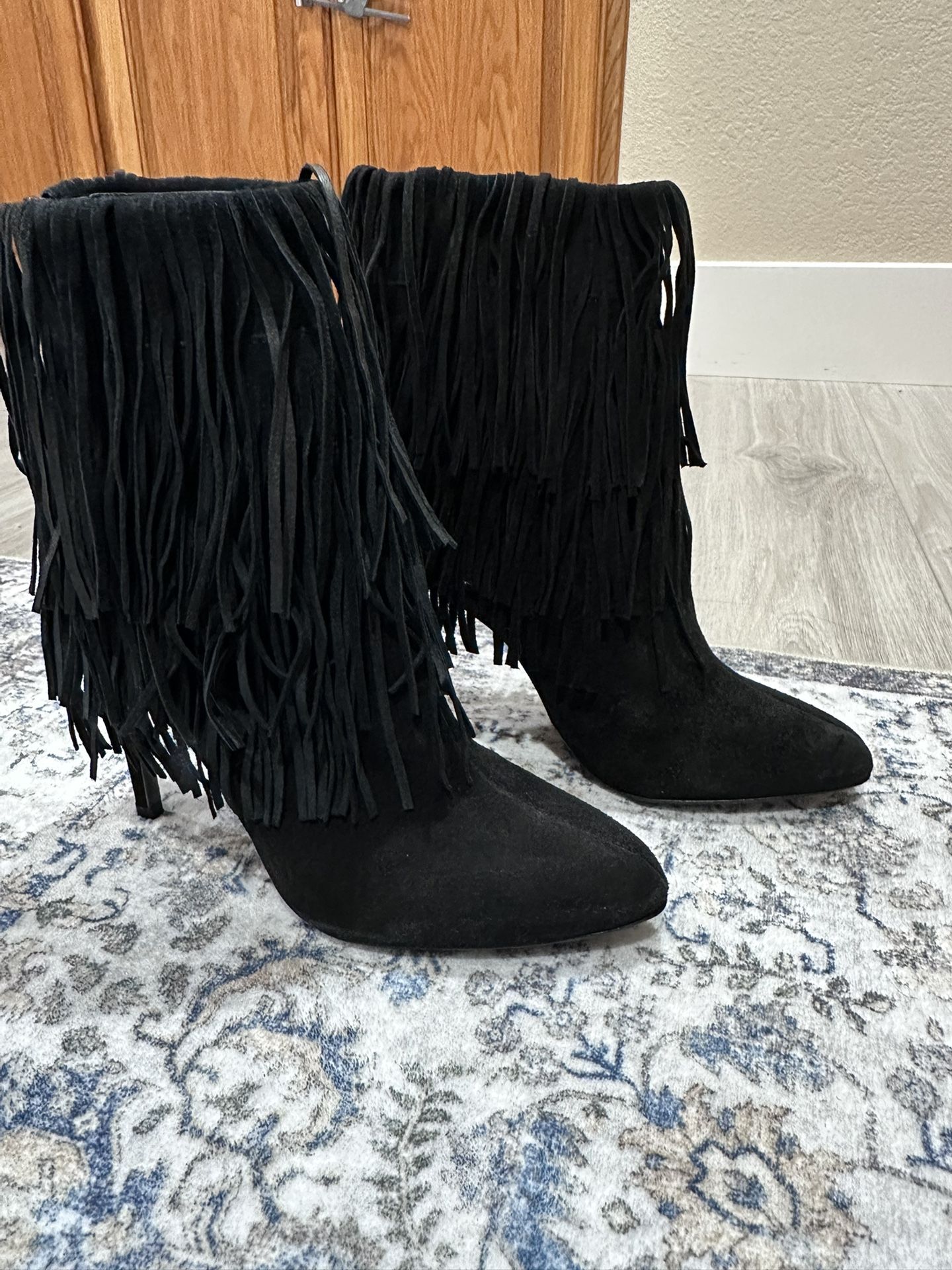 Black Zara Boots W/ Fringe Size 39EU