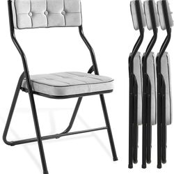 1882e  Padded Folding Chairs 4 Pack - Foldable Dining Chair with Cushion, Portable and Assembled Extra Seat for Guests Kitchen Office Wedding Party Gr