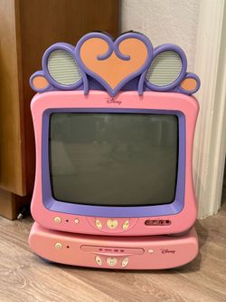 Disney DT1350-P 13 inch Analog CRT Television TV Pink Princess Working, No Remote and Dvd Player