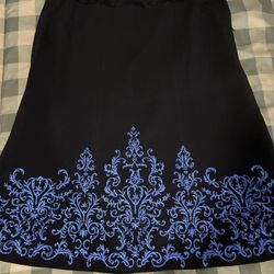 Silkland Black & Royal Blue Embroidered A Line Skirt Size 12